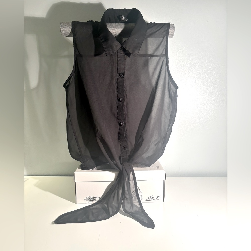 FCNY sheer collared tank top with front tie